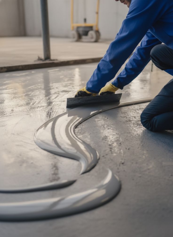 Waterproofing system being applied to protect a building from leakage.